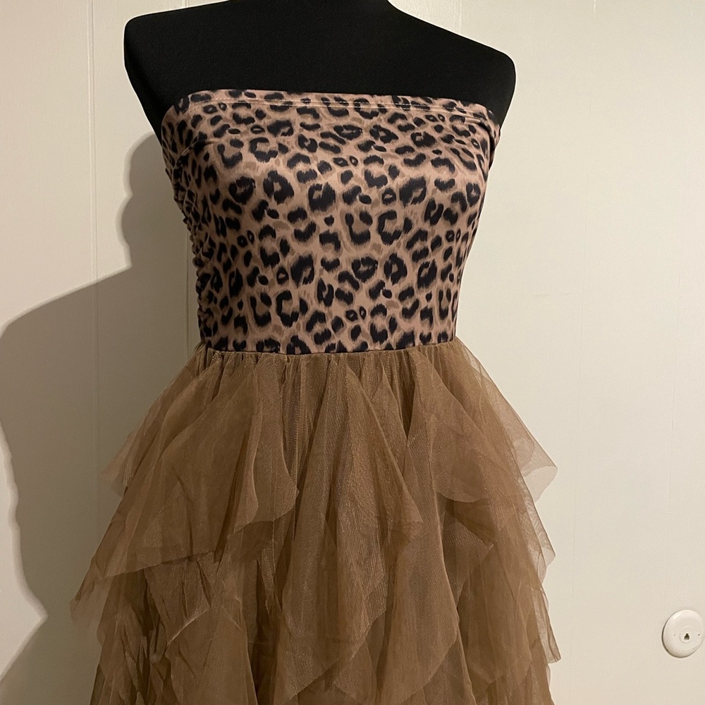 SHEIN Brown Asymmetrical Tulle leopard print dress - Picture 2 of 13